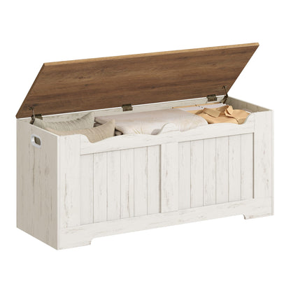 Hzuaneri 39.4" Storage Chest, Storage Bench Trunk with 2 Hinge, Wooden Box, Lift-Top Chest Organizer, Shoe Bench for Entryway, Bedroom, Living Room, White and Brown SB01014B