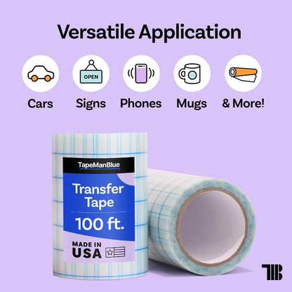 6" x 100' Roll of Clear Transfer Tape for Vinyl, Made in America, Vinyl Transfer Tape with Alignment Grid for Crafts, Decals, and Letters