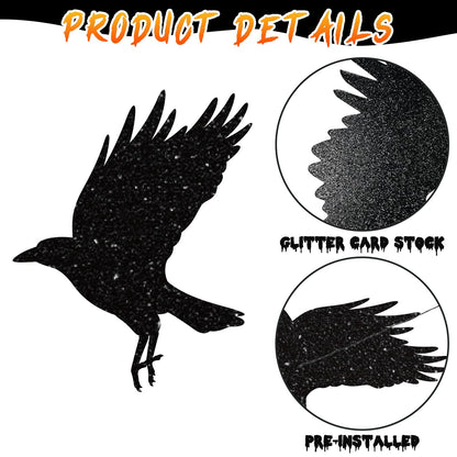 40pcs Glitter Black Crow Halloween Decorations Bird Raven Hanging Banners for Gothic Halloween Garland Backdrop Centerpiece Wall Cutouts for Horror Theme Birthday Wedding Yard Party Supplies