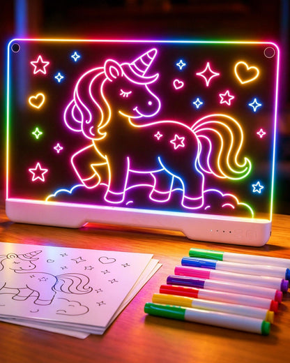 JoyRapt LED Drawing Board for Kids, 16 Inch Light Up Drawing Tablet with 7 Markers & Tracing Book, 3 Modes & 9 Brightness, Art and Craft Drawing Supplies, Girl Birthday Gifts, Room Decor Toys (White)