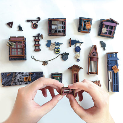 STRUCWOOD Magic Book Nook Kit - DIY Miniature House Dollhouse Kit for Adults Teens,3D Wooden Puzzle Booknook Bookshelf Insert Decor,Gifts for Family Friends -Magic Night Alley(SQ-16)