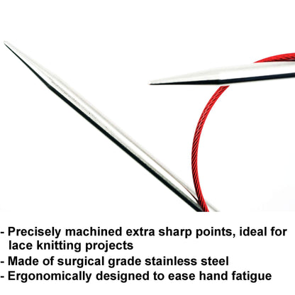 ChiaoGoo Red Lace 40 inch (102cm) Circular Knitting Needles US Size 2 (2.75mm) Stainless Steel 7040-2 with Stitch Holder