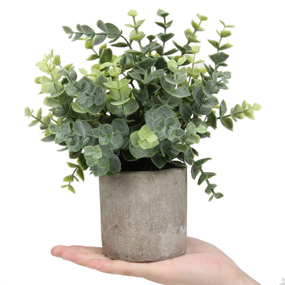 Flojery Mini Potted Plants Artificial Eucalyptus Boxwood Rosemary Faux Herbs Small House Plants 8.3"-9" Tall for Indoor Greenery Tabletop Décor Centerpiece (Sprayed Eucalyptus)