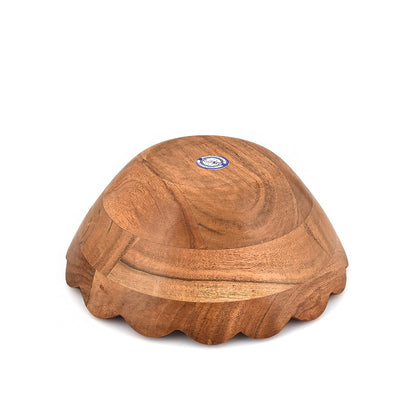 Salad Bowl Acacia Wood Elegant Scalloped Bowl Handcrafted for Salads, Fruits, – Stylish Wooden Kitchen & Tabletop Accessory (9" x 9" x 4")