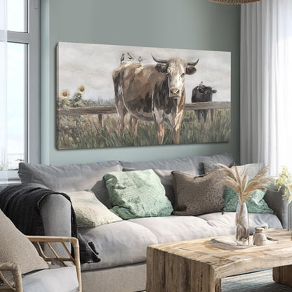 Visual Art Decor Cow Decor black and brow Canvas Print Animal Artwork for livingroom,bedroom,office 40x20 inches