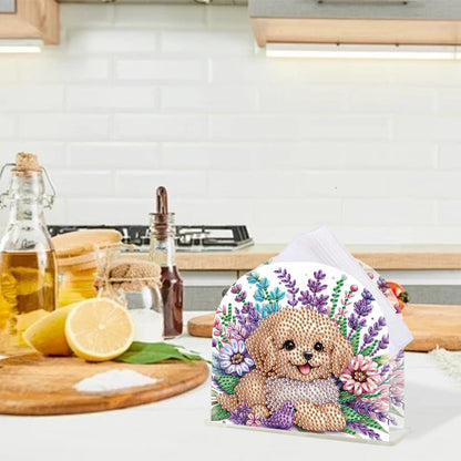 TDFERAN Diamond Art Napkin Holder, DIY Puppy Acrylic Tissue Storage Box for Table, Diamant Painting Kits Cocktail Napkin Holder, Diamond Painting for Paper Holders, Kitchen Decor