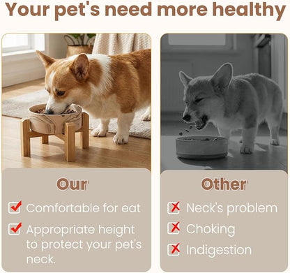 hjn Elevated Ceramic Dog Bowl with Bamboo Stand, Raised Pet Feeding Station for Small Medium Dogs Cats, Modern Design with Anti-Slip Base (Marble Brown, 3.6Cup)