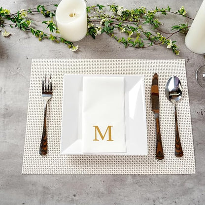 Restaurantware Napkins Pack of 300 Gold Letter M Linen-Feel Paper Disposable