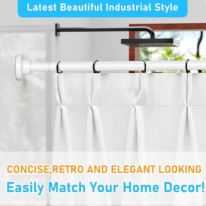 MEXAU White Tension Curtain Rod 40-78 Inch Long Tension Rod 1.26" Spring Tension Curtain Rod Adjustable Curtain Rods No Drilling Tension Shower Rod Curtain Tension Rod for Bathroom Windows Doorways