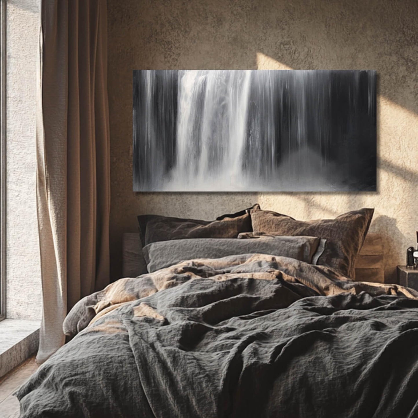 Artexist Abstract Waterfall Picture Living Room Decor Abstract Wall Art Black and White Artwork Modern Office Home Decor 20X40 Inch