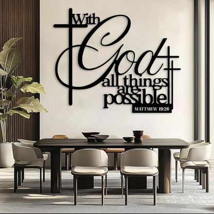 Maclou With God All Things Are Possible Wall Decor, Metal Scripture Wall Art, Metal Bible Verse Wall Art for Living Room, Bedroom, Church (Gold,47"x39" / 120x99cm)