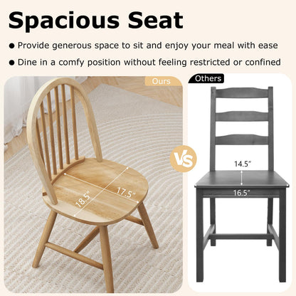 HAPPYGRILL 2 Pieces Wooden Dining Chairs Set, Vintage Armless Windsor Chairs, Kitchen Dining Chairs with Backrest, Natural