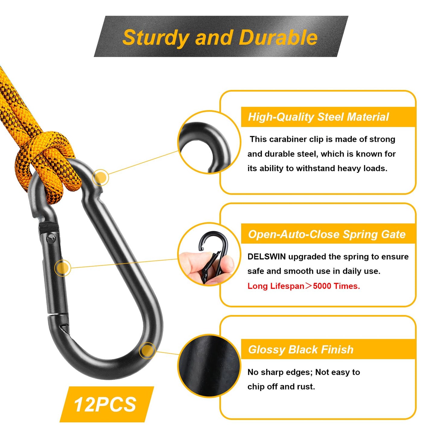 12 Pcs Carabiner Clip Spring Snap Hook - M4 1.57 Inch Heavy Duty Snap Hooks Quick Link for Bird Feeders or Dog Leash & Harness, 110 lbs Capacity