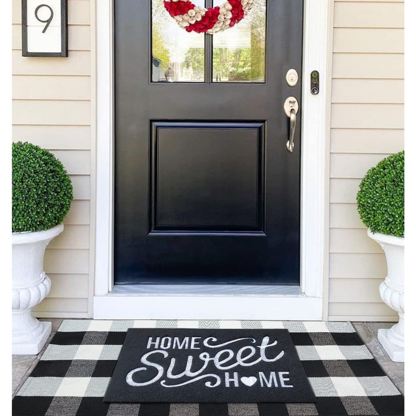 AAZZKANG Door Mats Outdoor with Non Slip Rubber Backing Durable Outdoor Doormat Easy to Clean Welcome Front Door Mat for Indoor,Entry,High Traffic Areas Black