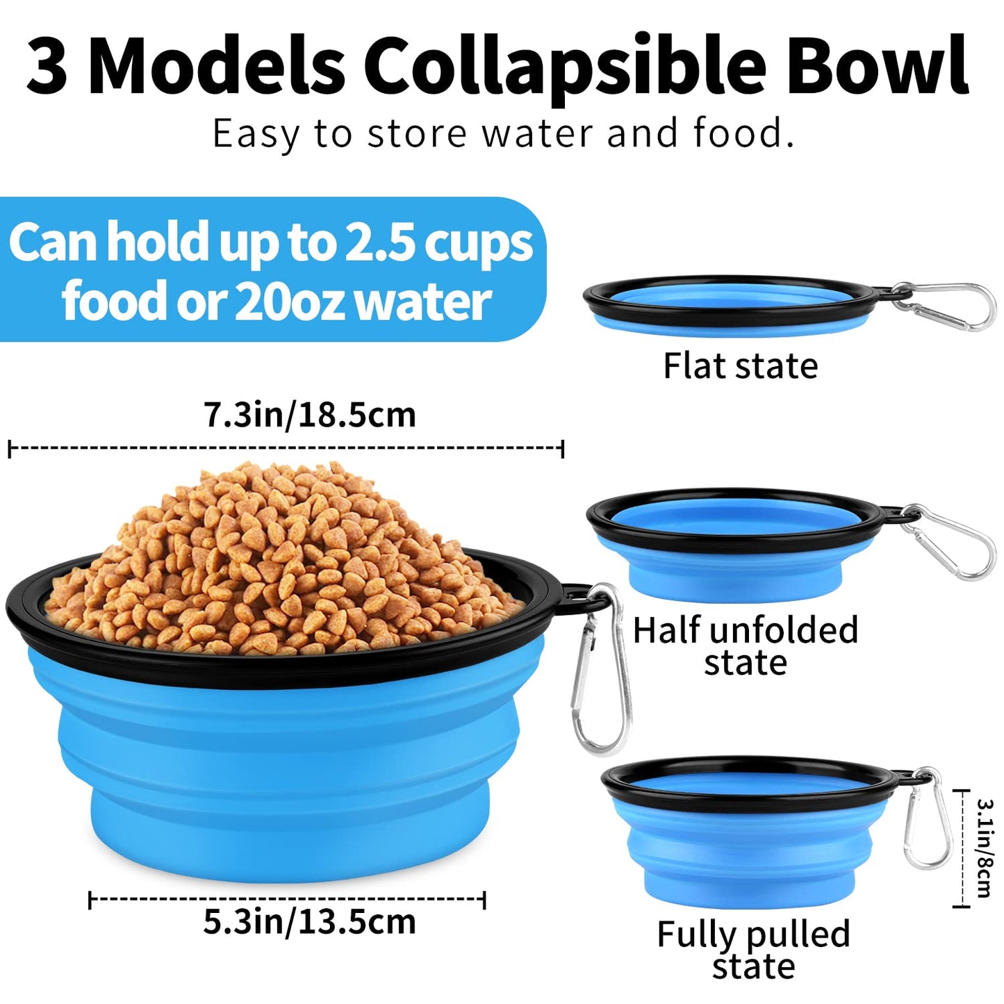 Collapsible Dog Bowls-2 Pack Large Size for Large/Medium Dogs, Pet Travel Water Bowl, Dogs Cat Portable Water Bowl, Dog Pet Feeding Watering Dish Outdoor Hiking Parking Traveling with 2 Carabiners