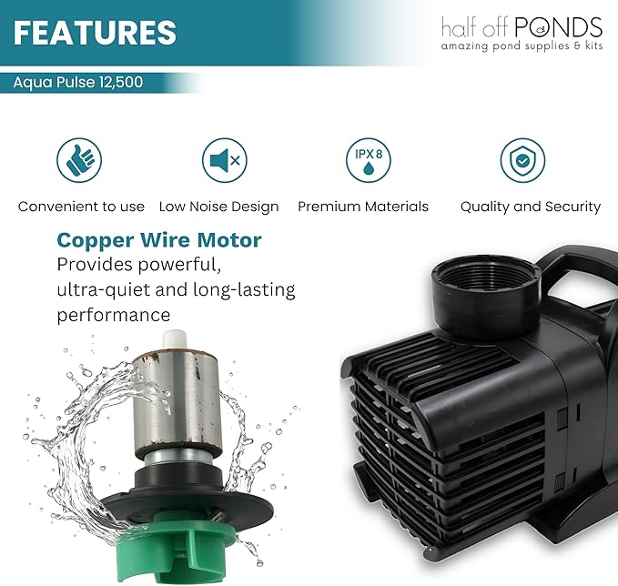 HALF OFF PONDS Submersible Water Pump, 12,500 GPH Pond Pump with 33FT Power Cord and 37FT Max Head, 960W Ultra Quiet Energy Efficient Pump for Koi Pond, Fountain, Waterfall, Water Garden, Skimmer
