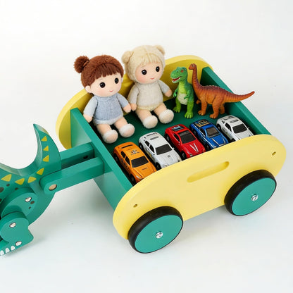 Wooden Walking Pull Along Wagon for Kids Dinosaur Toys Car Rolling Cart for Toddlers Montessori Toys Gift for 1 2 3 4 Years Old Boys Girls