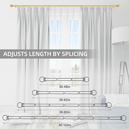 Thestoa Gold Curtain Rods for Windows 66-120 Inch, 5/8" Stainless Steel Small Curtain Rod for Bedroom, Living Room, Kitchen, Farmhouse