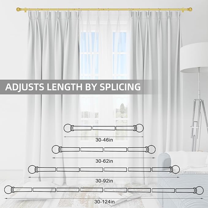 Thestoa Gold Curtain Rods for Windows 48 to 84-92 Inch, Stainless Steel Long Curtain Rods for Bedroom, Living Room, Kitchen, Farmhouse, Outdoor