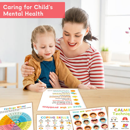 9 Calming Corner Posters, Feelings Chart for Kids, Calm Down Corner Mental Health Posters, Preschool Classroom Educational Poster Emotions Chart Coping Skills, Wall Art Decoration Mood Calming Sticker
