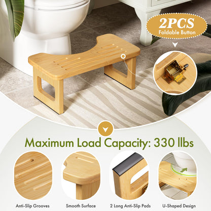 AmazerBath Bamboo Toilet Stool, Foldable Squat Potty Stool for Adults, Non-Slip Poop Stools for Bathroom, 0.59" Thickness Potty Step Stool, Poop Foot Pooping Steps, 6.8"