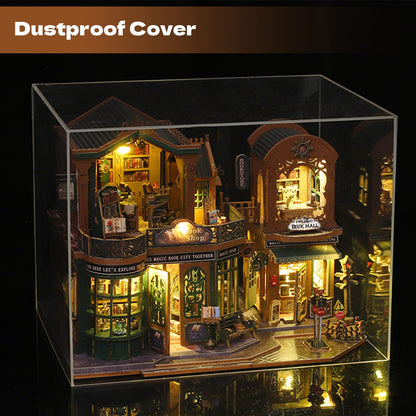 Hallisun DIY Miniature House Building Kits, Twilight Book City and Momo Tea House 3D Wooden Dollhouse Toys, Birthday Festival Gift for Teens Adults with Dustproof Covers