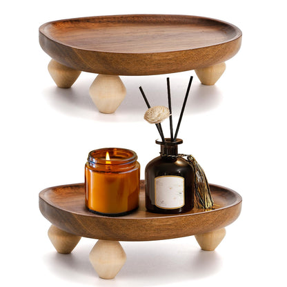 Dicunoy 2 Pack Handle Holder, 6" Wooden Display Riser Tray for Decor, Small Rustic Candle Plate Stand Pedestal for Display, Mini Candle Base Dish for Bathroom Counter Tabletop Centerpieces Kitchen
