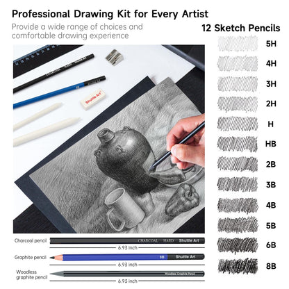 Shuttle Art Sketching and Drawing Pencils Set, 37-Piece Professional Sketch Pencils Set in Zipper Carry Case, Drawing Kit Art Supplies with Graphite Charcoal Sticks Tool Sketch book for Adults Kids