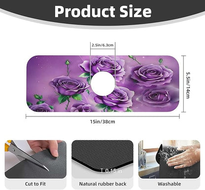 Purple Roses Kitchen sink faucet pad, strong water absorption, anti slip