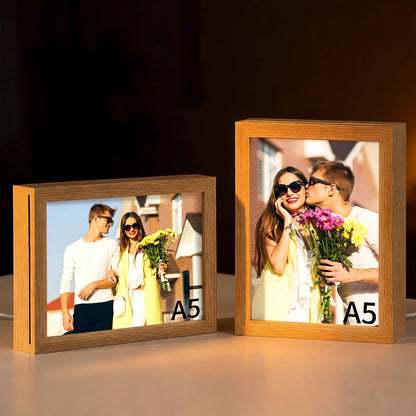 PYD Life 2 Pack A5 Night Light LED Photo Frames Panels with Sublimation Glass Sheets 5.9" x 7.87", with Wooden Frame 3 Light Modes, Custom Sublimation Blanks Night Lights for Tabletop Home Decor