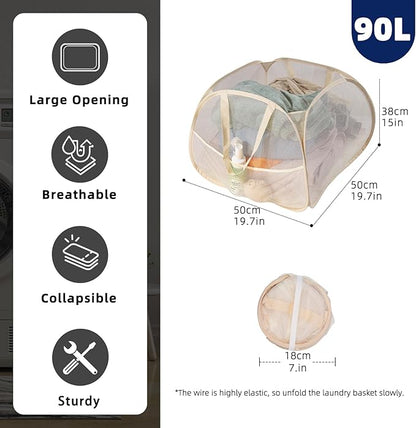 Collapsible Laundry Basket 90L, Foldable Mesh Pop-up Laundry Hamper
