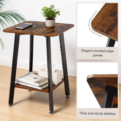 King Oasis Small Side Table for Small Spaces, 2-Tier End Table with Storage Shelf, 15.7-Inch Square Wood and Metal Nightstand for Living Room or Bedroom, Rustic Brown