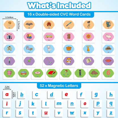 Kasfalci CVC Word Games,Magnetic Letters & Flash Cards,Phonics Games,Alphabet Learning Toys, Refrigerator Fridge ABC Magnets for Kids,Speech Therapy Toys for Toddler,Spelling for Preschool Classroom