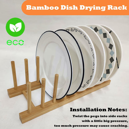 Yuixoseu Bamboo Dish Drying Rack Kitchen Cabinet Organizer, Plate Pot Lid Organizer, Wooden Drying Rack Stand Drainer for Dish, Pots, Lids, Bowls, Cups, and Cutting Boards and Books (4PCS)