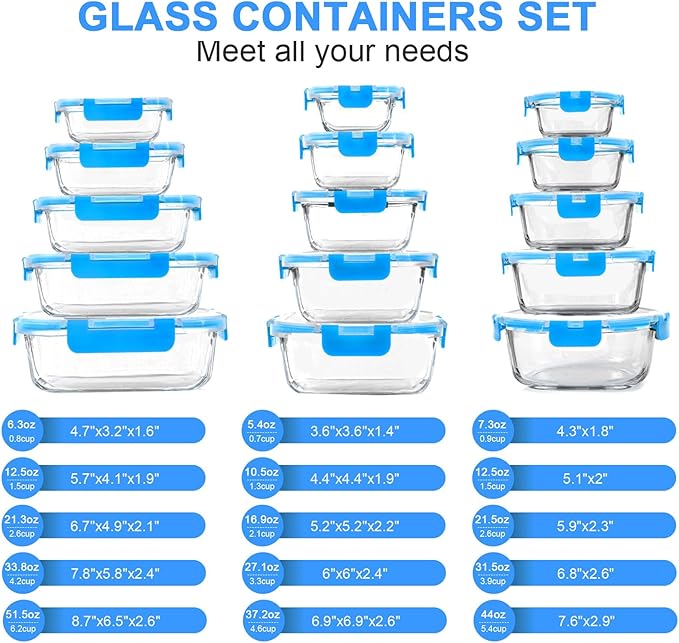 30 Pieces Glass Food Storage Containers, Meal Prep Set