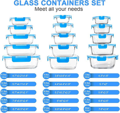30 Pieces Glass Food Storage Containers, Meal Prep Set