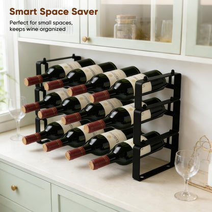 HRUSGO Wine Rack for Countertop – Stackable Freestanding Bottle Organizer for Kitchen, Pantry, Bar Cabinet & Small Spaces – Compact Metal Shelf & Modular Storage Stand (3-Tier)