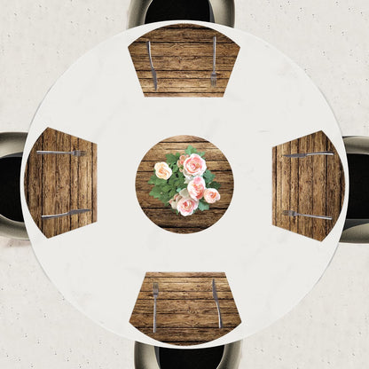 Khaki Wooden Texture Placemats for Round Tables Set of 5, Wedge Shaped Place Mat with Round Centerpiece Mat Washable Heat Resistant Non-Slip Dining Table Mats for Home Kitchen Christmas Decoration