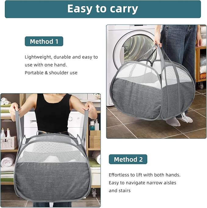 Collapsible Laundry Baskets, 90L Large Foldable Laundry Basket, Tear-proof Pop