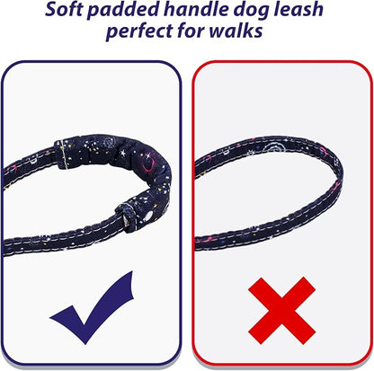 Dog Collar and Leash Set Adjustable Girls Puppy Floral Collars with Bow Tie for Small Medium Large Dogs(S, Blue Planet)