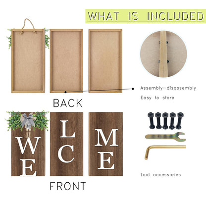 Interchangeable Welcome Sign for Front Porch Standing 47"X8" Outdoor Large Wood Frame with 12 Pcs Designed Icons Leaner Vertical Tall Outside Welcome Sign for Front Door Decor (Wood)