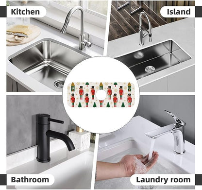 Nutcracker Christmas Tree Snowflakes Kitchen Sink Splash Guard Faucet Mat Super