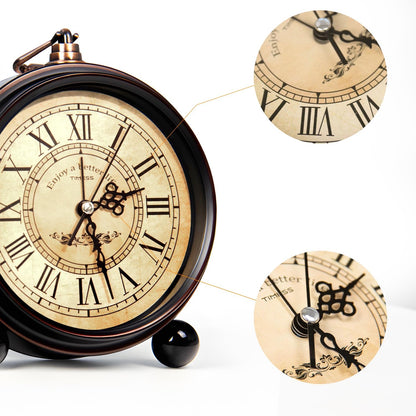 TIMESS Vintage Analog Alarm Clock, 4.3" Silent Non-Ticking Quartz Desk Clock with Roman Numerals, Battery Operated Table Clock for Bedroom, Living Room, Office, or Gift (White)