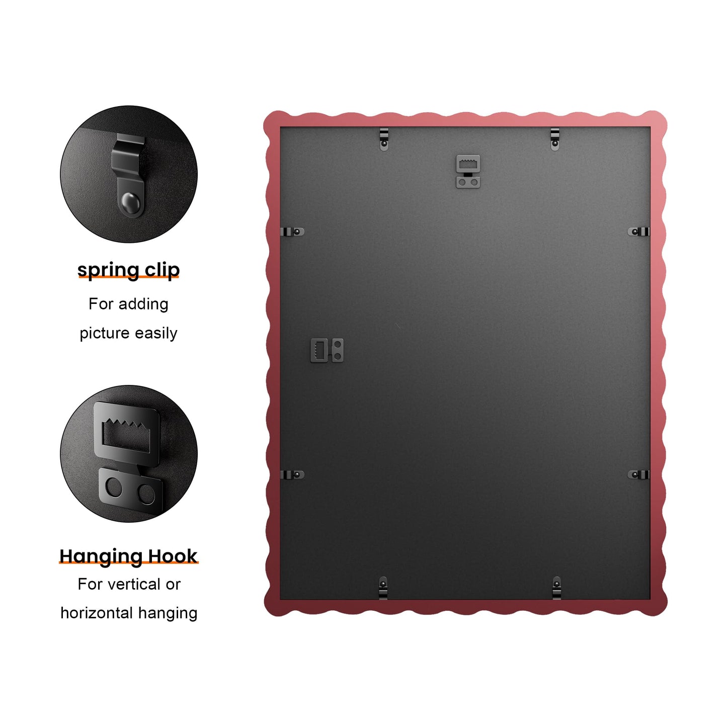 Chrspk 11x14 Wavy Picture Frame With Mat For 8x10, Wavy Edge Wooden Picture Frame with Real Glass - Wall Mount Display, Red, 2 Pack