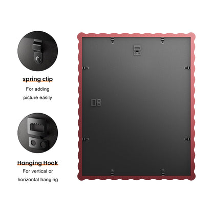 Chrspk 11x14 Wavy Picture Frame With Mat For 8x10, Wavy Edge Wooden Picture Frame with Real Glass - Wall Mount Display, Red, 2 Pack