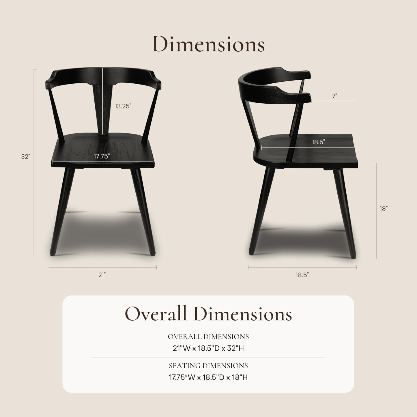 Poly & BARK Mid Century Modern Enzo Black Dining Chair – Solid Oak Wood Splat Back Chair, 18" Seat Height, 32" Tall – Stylish MCM Kitchen & Dining Room Chair - Set of 3