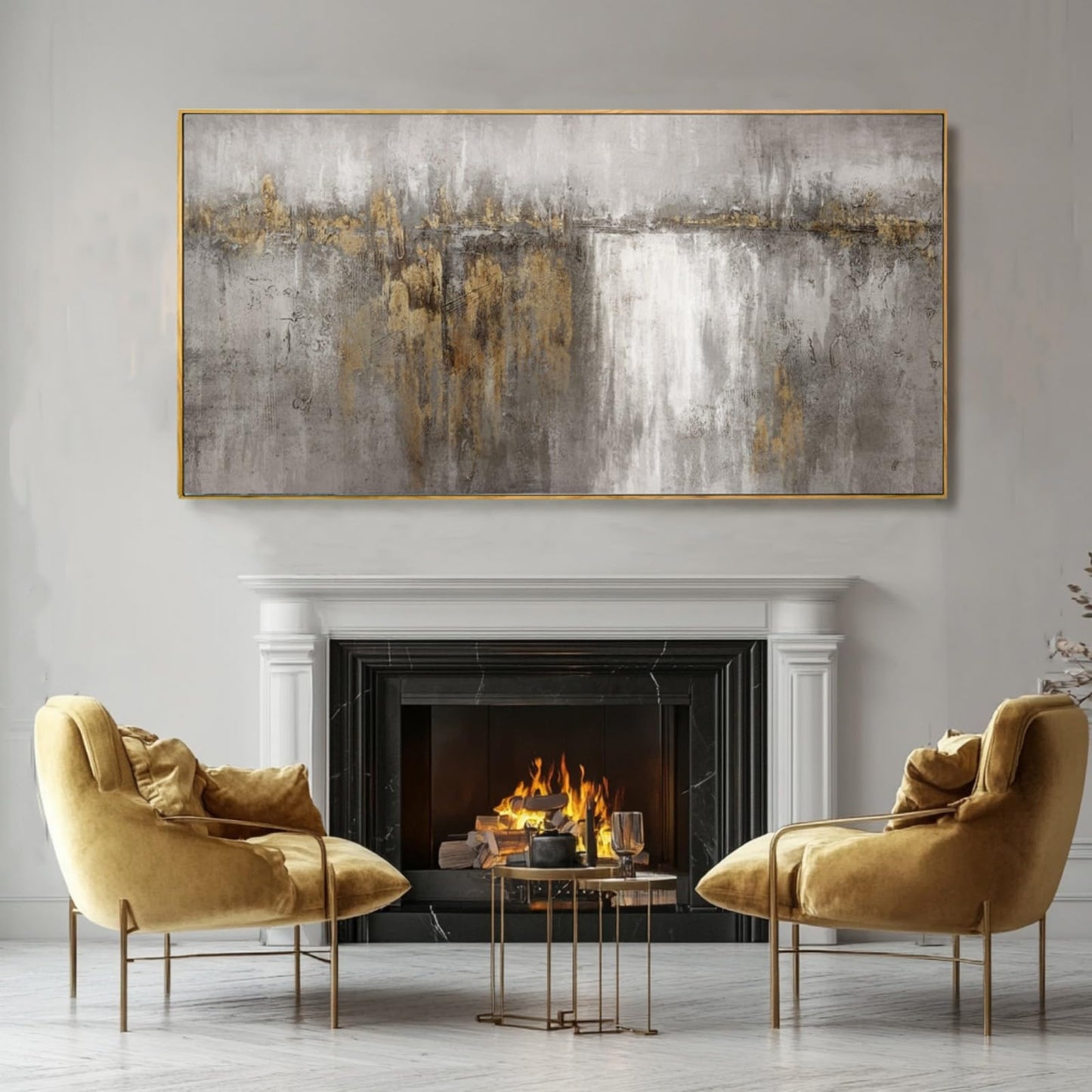 White and Gold Artwork for Walls Abstract Framed Poster Print 24"x48" Canvas Wall Art for Bedroom Neutral Artwork Decor for Office