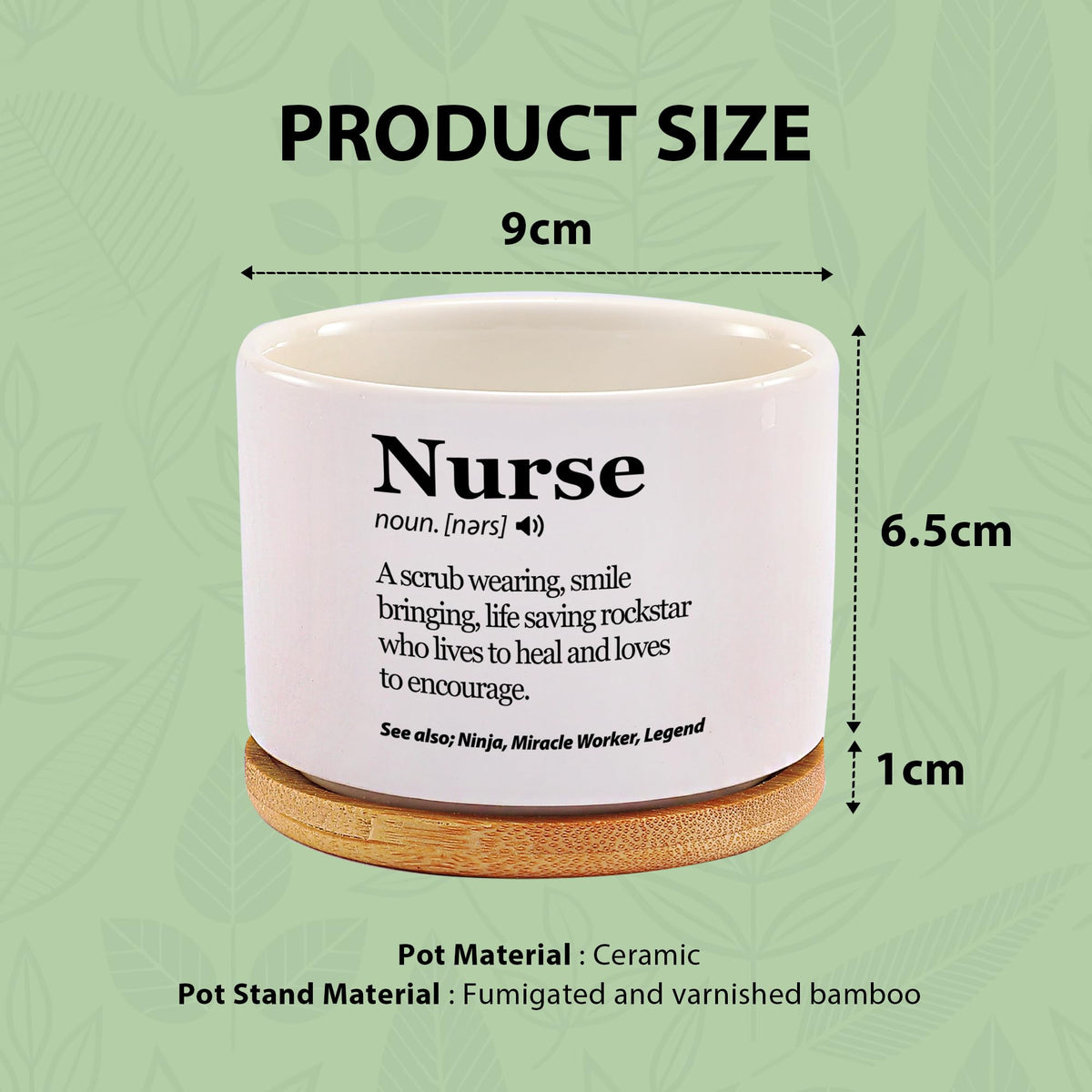 Nurse Definition Nurse Gift Appreciation Nurses Week Nursing Student Practitioner RN Graduation Gifts Ceramic Succulent Plant Pot with Bamboo Tray Round Home Office Decor 3.5 Inch White (No Plants)