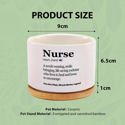 Nurse Definition Nurse Gift Appreciation Nurses Week Nursing Student Practitioner RN Graduation Gifts Ceramic Succulent Plant Pot with Bamboo Tray Round Home Office Decor 3.5 Inch White (No Plants)