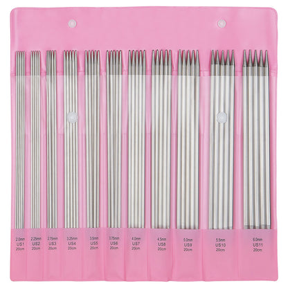 Aelike 55pcs Double Pointed Knitting Needles, 11 Sizes Stainless Steel Metal Short Knitting Needles Set, Straight & Double Pointed Knitting Needle Sets 2mm to 6mm